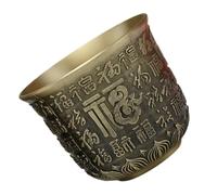 RORPOIR Chinese Style Copper Lotus Bottom Offering Cup Decorative Teacup Ornament for Table Home and Office Decor Relief Carved Design