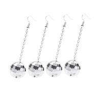 RORPOIR Disco Ball Earrings Set 2 Pairs Silver Dangle Drop Earrings Vintage 70's Party Jewelry Accessories for Women Festival and Dance Costume