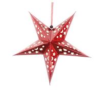RORPOIR Five-Pointed 3D Paper Star Lantern Laser Cut Lampshade Moon and Star Pattern 45cm Hanging Decoration for Christmas Party Home (Red)