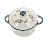 RORPOIR Hand-Painted Steam Bowl with Lid Double Handles Non-Slip Suction Base Baby Eating Bowl for Steamed Egg Soup and Porridge Easy to Clean 5.4 Inch