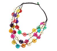 RORPOIR Handmade Boho Wooden Beaded Necklace for Women Chunky Coconut Shell Pendant Colorful Circle Design Elegant Statement Jewelry for Graduation and Festivals