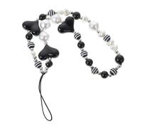 RORPOIR Heart-shaped Acrylic Mobile Phone Lanyard with Beads Anti-lost Non-slip Rope Decorative Phone Strap for Carrying Your Anytime Anywhere Black