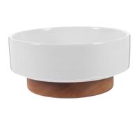 RORPOIR Large Capacity White Ceramic and Wood Fruit Basket Tray, Stylish and Modern Fruit Bowl for Indoor Meals with Family or Guests, Convenient Storage and Centrepiece Serving Plate