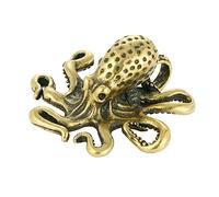 RORPOIR Octopus Ornament Small Brass Craft Decor Vintage Solid Brass Octopus Figure Indoor Desktop Decoration with Stable Flat Bottom Unique Ocean Animal Adornment