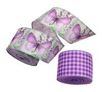 RORPOIR Ribbon for Bowknot Making and Longevity Burlap Wired Edge Purple 2 Rolls with Buffalo Plaid Pattern 5 Yards, 6.3cm Wide Decorative Craft for Wedding Bouquet and Party Wrapping