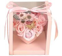 RORPOIR Scented Pink Soap Flower Gift Box with Heart Shaped Petals for Hand Washing and Warm Bath, Decorative Soap for Mother's Day and Home Decoration, Realistic Faux Leather Style