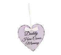 RORPOIR unfinished wood heart shape wedding hanging sign plaque decorative wall plaque Daddy Here Comes Mummy approx 20x20cm handmade for party