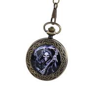 RORPOIR Vintage Bronze Pocket Watch with Thick Chain, Retro Mechanical Ghost Fob Watch for Men, Classic Analog Dial Suitable for Steampunk Cosplay