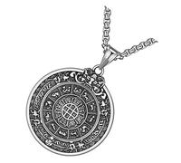 RORPOIR Vintage Titanium Steel Chinese Zodiac Necklace for Men Retro Nine Palaces Luck Charm Pendant Traditional Feng Shui Jewelry with Durable Fine Workmanship