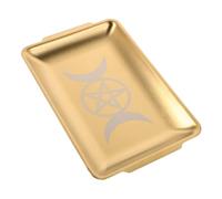 RORPOIR Wiccan Altar Plate and Candle Holder Golden Stainless Steel Ritual Tray Decorative Burn Offering Bowl for Tarot Smudging and Witchcraft Supplies