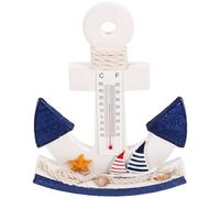 RORPOIR Wooden Anchor Ornament with Thermometer Mediterranean Style Nautical Home Decor for Indoor Outdoor Use Seaside Themed Decoration