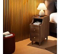 Rorquscade Bedside Table Wood Nightstand With Drawers End Table With Solid Wood Legs Durable Convenient Bed Side Table For Bedroom Entryway Hallway College Dorm(Walnut,30x40x50cm)