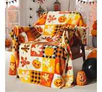 RORROL Halloween Fleece Throw Blanket, Pumpkin, Leaves Fall Plaid Blanket, Soft Fuzzy Plush for Couch Sofa or Bed, Luxury Flannel Lap Blanket, for Kids, Adults, Wife, Self (50" x 60")