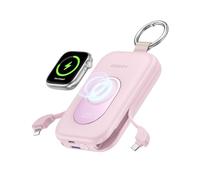 RORRY Portable Charger, 20000mAh PD 30W Portable Charger Power Bank with 2 Built-in Cables, Super Fast Charging Battery Pack with Keychain, Travel Essentials for iPhone, Apple Watch, iPad, Pink