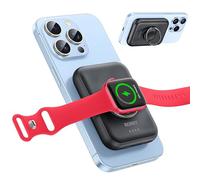 RORRY for Magsafe Portable Charger, [for iPhone & iWatch][Simultaneously Fast Charging] Wireless Power Bank, 5000mAh for Magnetic Portable Charger, for Magsafe Battery Pack with Finger Ring, Black