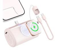 RORRY PalmGo Portable Charger, 10000mAh PD 22.5W Fast Charging Mini Power Bank with Built-in USB C Connector, 3-in-1 Battery Pack for iPhone 17/16/15 Pro/Max, Apple Watch Ultra/11/10/SE, iPad, Pink