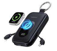 RORRY Portable Charger, 20000mAh PD 30W Portable Charger Power Bank with 2 Built-in Cables, Super Fast Charging Battery Pack with Keychain, Travel Essentials for iPhone, Apple Watch, iPad, Black