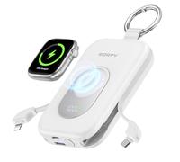 RORRY Portable Charger, 20000mAh PD 30W Portable Charger Power Bank with 2 Built-in Cables, Super Fast Charging Battery Pack with Keychain, Travel Essentials for iPhone, Apple Watch, iPad, White