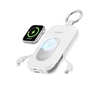 RORRY Portable Charger, 20000mAh PD 30W Portable Charger Power Bank with 2 Built-in Cables, Super Fast Charging Battery Pack with Keychain, Travel Essentials for iPhone, Apple Watch, iPad, White