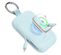 RORRY Portable Charger, 5000mAh Portable Charger Power Bank with Built-in Cables, Travel Keychain Battery Pack for iPhone Air/17/16/15/14/13/12, Apple Watch Ultra/11/10/9/8/7/6/SE, Blue
