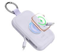 RORRY Portable Charger, 5000mAh Portable Charger Power Bank with Built-in Cables, Travel Keychain Battery Pack for iPhone Air/17/16/15/14/13/12, Apple Watch Ultra/11/10/9/8/7/6/SE, Purple