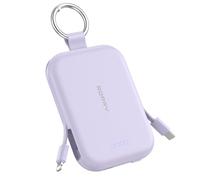RORRY Portable Charger, 5000mAh Portable Charger Power Bank with Built-in Cables, Travel Keychain Charger Battery Pack for iPhone 17/16/15/14/13/12, for AirPods 2/3/4/Pro, Purple