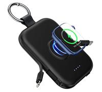 RORRY Power Bank, 5000 mAh External Mobile Phone Batteries with Built-in Cables, Key Ring Power Bank Compatible with iPhone 16 15 14 13 12 11, for Apple Watch 10/9/Ultra 2/8/Ultra/7/6/SE/5/4/3, Black