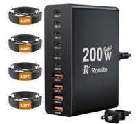 Roruite USB C Charging Station 10 Port with 4 Cables,200W GaN Charger Block
