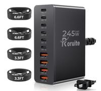 Roruite USB C Charging Station 10 Port with 4 Cables,245W GaN Charger Block