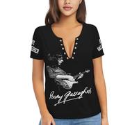 Rory Singer Gallagher V-Neck T Shirt Women Short Sleeve Deep V Neck Tops Shirts Fitted Print Graphic Summer Tshirt Tee XX-Large