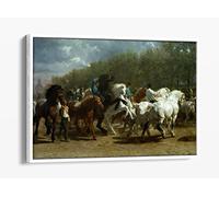 Rosa Bonheur, The Horse Fair Canvas Floater Frame Print Picture Art - White Frame 12 inch wide x 8 inch high