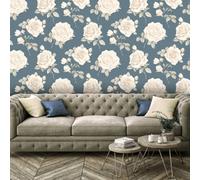Rosa Floral Wallpaper Navy / Cream Belgravia 9764