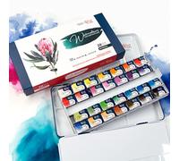 ROSA Gallery Botanical Watercolor Paint Set, Vibrant Kit by Professional Artists, Washable, High Lightfastness, Made in Ukraine, Packed in Metal Box, 28 Ct.
