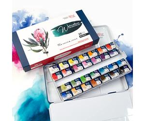 ROSA Gallery Botanical Watercolor Paint Set, Vibrant Kit by Professional Artists, Washable, High Lightfastness, Made in Ukraine, Packed in Metal Box, 28 Ct.