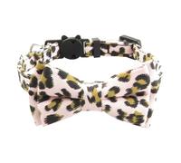 Rosa Haustier Halsband mit Schleife, Leopardenmuster Katzenhalsband aus Polyester Baumwolle, verstellbares D Ring Accessoire fuer Katze Hund Alltag Fotos und kurze Ausfluege (2)