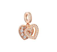 Rosa Lea Double Heart Dangle Charm - Rose Gold Sterling Silver Charm for Women | Perfect Valentine's
