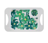 Rosa Lifestyle Green Floral Lightweight Melamine Snack Tray with Handles - Rectangular 33.8cm x 20.6cm - Lightweight Tea & Sandwich Tray - 345g
