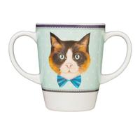 Rosa Lifestyle Two Handled Melamine Cat Mug - Lightweight 126g, 400ml/14oz Capacity - Daily Living Mobility Aid for Elderly, Dementia, Tremors, Arthritis, & Weak Grip (Cat)