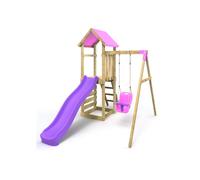 Rebo® Adventure Playset Wooden Climbing Frame, Swing Set and Slide - Rosa Pink | OutdoorToys |Kids' Outdoor Wooden Garden Play Equipment, Children's Jungle Gym