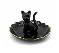 ROSA&ROSE Cat Ring Holder Trinket Tray Ceramic Jewelry Dish Porcelain Ring Organizer Gift for Women, Girlfriend or Valentine's Day (BowTie Cat Black)