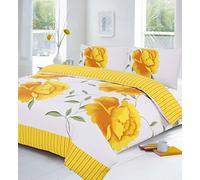 Rosaleen Polycotton Duvet/Quilt Cover with Pillow Cases, Single, Double, Super King, Available Matching Curtains 66 x 72 (Rosaleen Yellow, King)