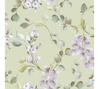 Rosalie Lilac Sage Green Wallpaper - Blossom Flowers Leaves - Wet Removable - Paste The Paper