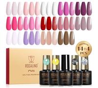 ROSALIND 18PCS Gel Nail Polish Pink with Base Glossy and Matte Top Coat | White Purple Nude Red Brown Gel Polish Set Starter Kit, Soak Off UV LED Mini Nail Art Manicure Salon DIY Gift