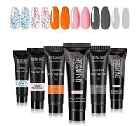ROSALIND Orange Poly Nail Gel Kit 6 Colors 15ml Pink Clear Glitters Blue Orange and Black Nail Builder Gel Extension Tubes SetDIY Manicure at Home (Bright Multicolors)