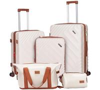 Rosamo 5 piece Luggage Expandable Suitcase 22x14x9 Airline Approved Carry on, ABS Hard Case Suitcases with Spinner Wheels, TSA Lock, Durable Waterproof Travel Set, Beige, Central Hardside Expandable