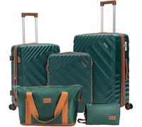 Rosamo 5 piece Luggage Expandable Suitcase 22x14x9 Airline Approved Carry on, ABS Hard Case Suitcases with Spinner Wheels, TSA Lock, Durable Waterproof Travel Set, Dark Green, Central Hardside