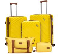 Rosamo 5 piece Luggage Set Expandable Suitcase 22x14x9 Airline Approved Carry on, ABS Hard Case Suitcases with Spinner Wheels, TSA Lock, Yellow, Central Hardside Expandable Luggage With Spinner Wheels