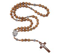 Rosaries For Men,Our Father Sacred Handmade Wood Bead Rosary Necklace with St Benedict Crucifix Cross, Wood, --