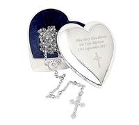 Rosary Beads and Personalised Trinket Box Cross Heart Design- Christening, First Holy Communion Keepsake Gifts