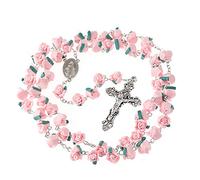Rosary Beads Catholic - 6 Color, Confirmation Gifts for Teenage Girl, Charm Polymer Clay Rose Necklace Jewelry, Silver Alloy Cross Necklace for Women, Gifts for Women